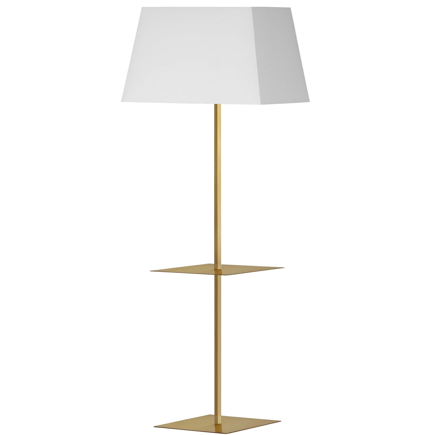 1 Light Incandescent Square Base Floor With Shelf Aged Brass With White Shade by Dainolite