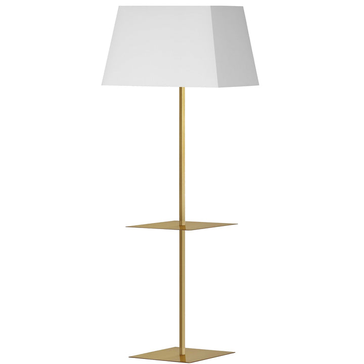1 Light Incandescent Square Base Floor With Shelf Aged Brass With White Shade by Dainolite