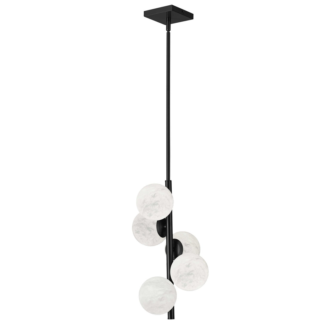 5 Light Matte Black Pendant W/ Alabaster Glass by Dainolite