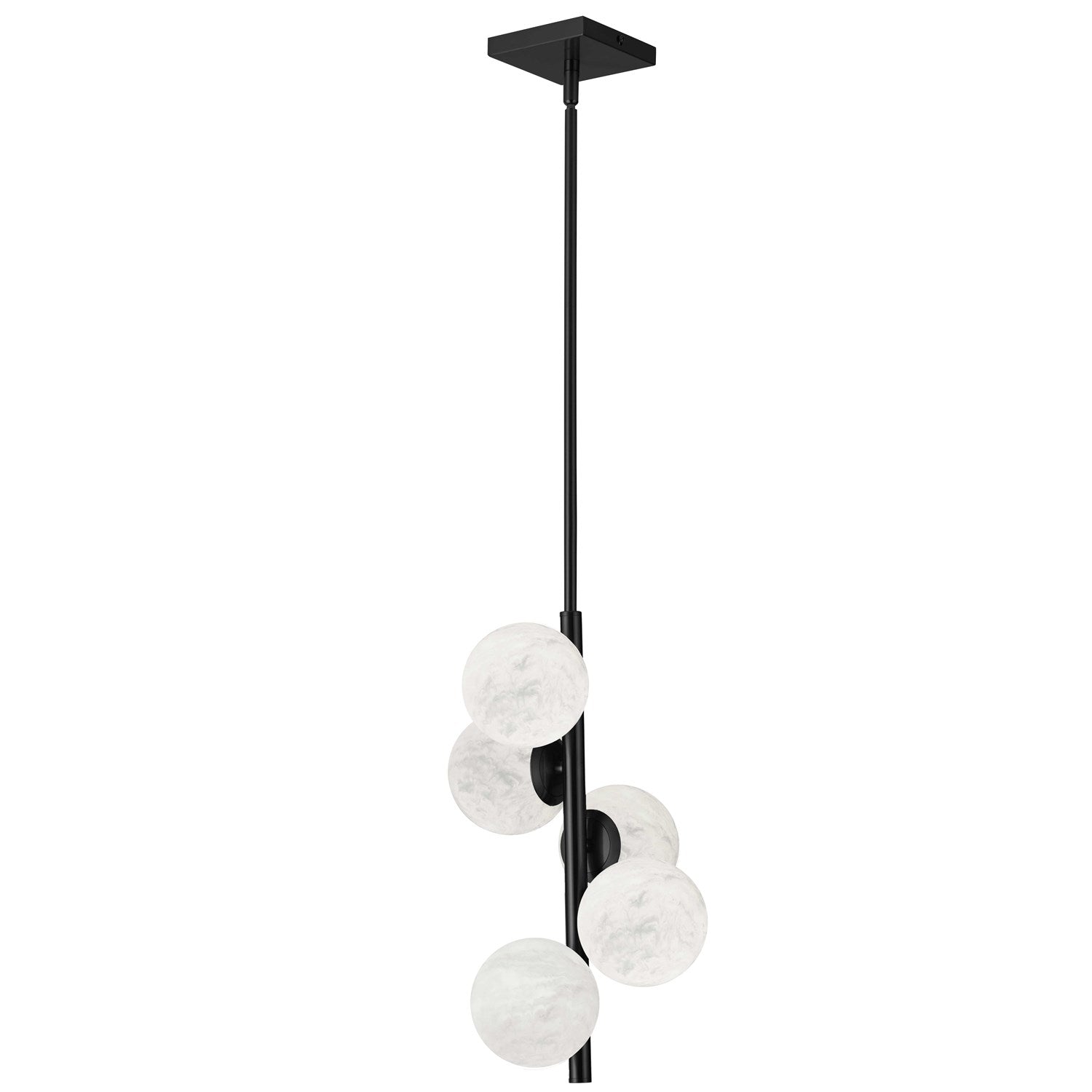 5 Light Matte Black Pendant W/ Alabaster Glass by Dainolite