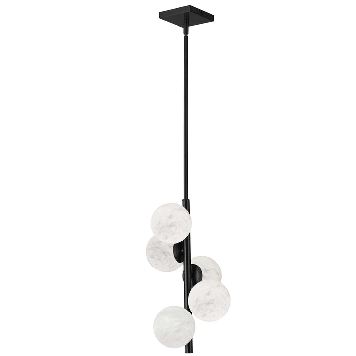5 Light Matte Black Pendant W/ Alabaster Glass by Dainolite