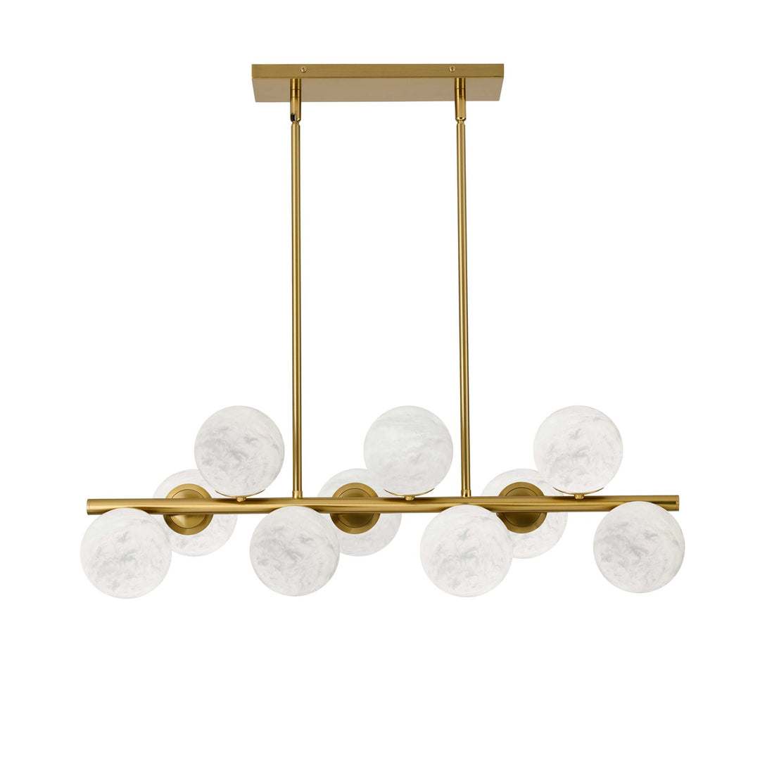 10 Light Aged Brass Horizontal Pendant W/ Alabaster Glass by Dainolite