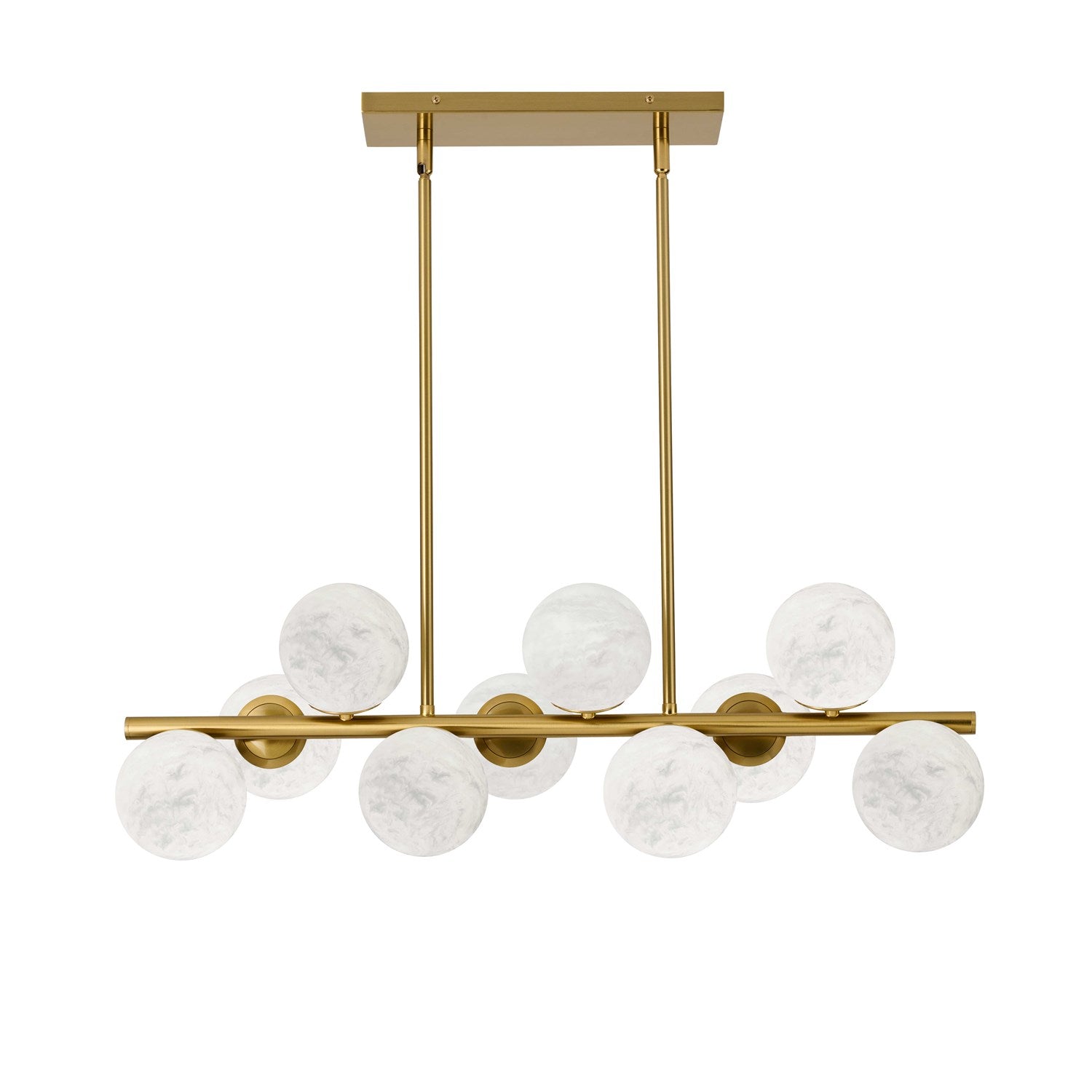 10 Light Aged Brass Horizontal Pendant W/ Alabaster Glass by Dainolite