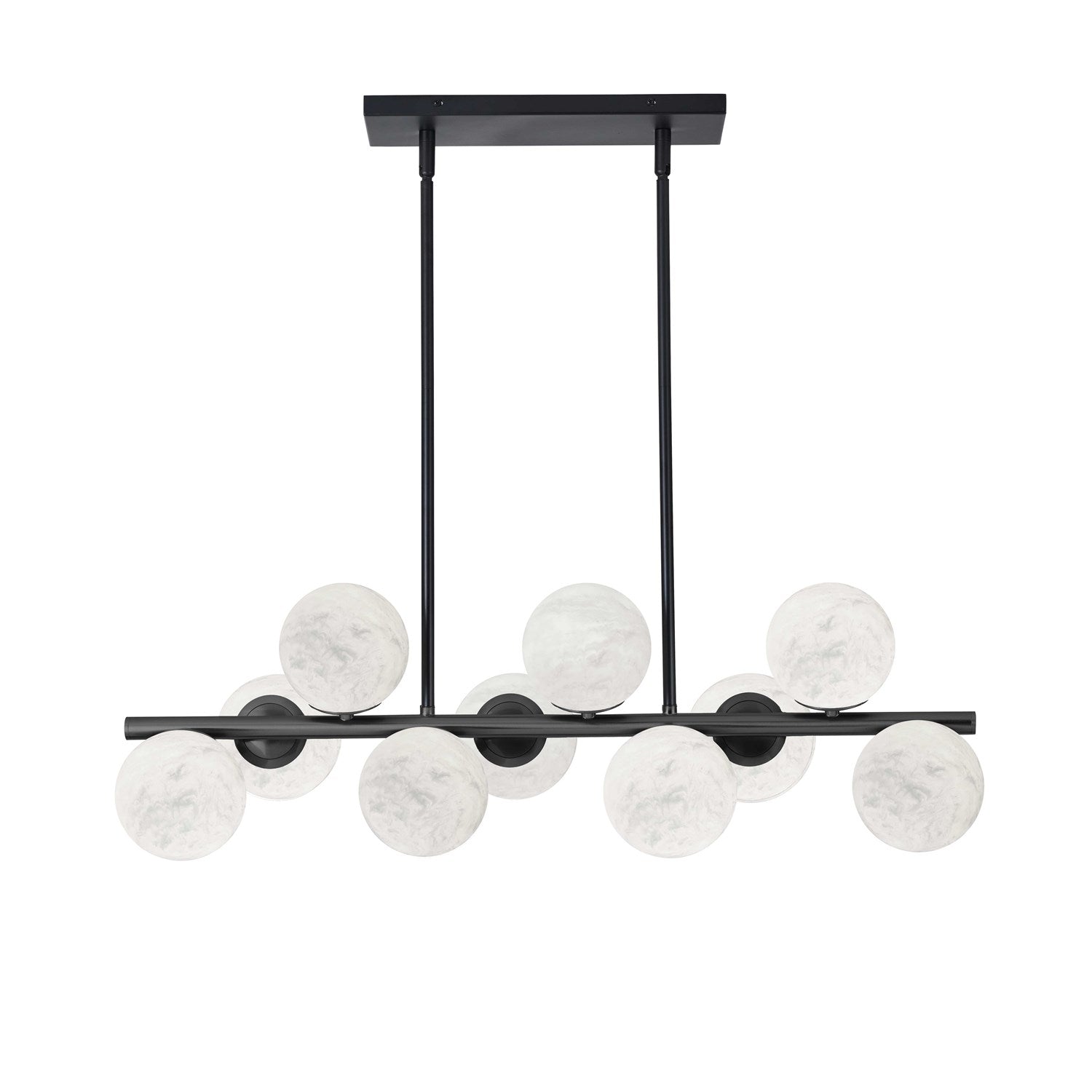 10 Light Matte Black Horizontal Pendant W/ Alabaster Glass by Dainolite