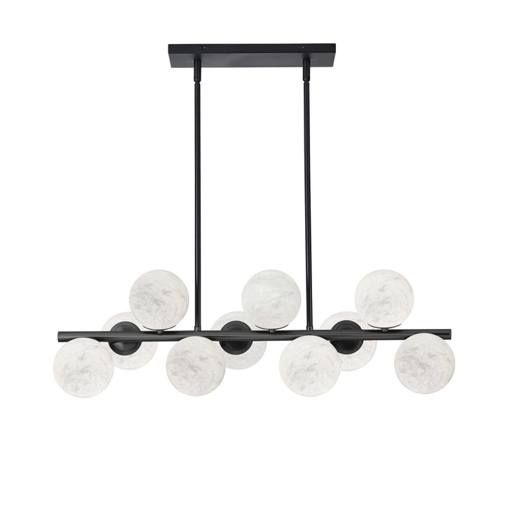 10 Light Matte Black Horizontal Pendant W/ Alabaster Glass by Dainolite