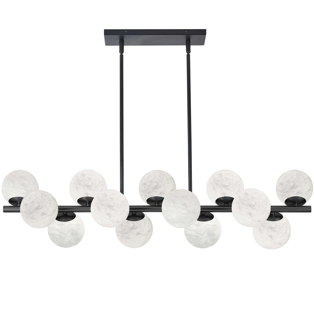 13 Light Matte Black Horizontal Pendant W/ Alabaster Glass by Dainolite