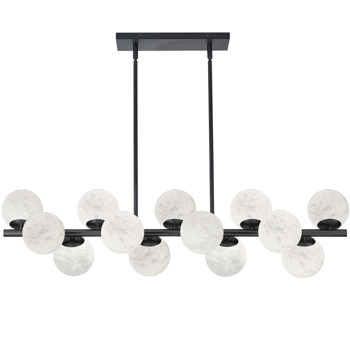 13 Light Matte Black Horizontal Pendant W/ Alabaster Glass by Dainolite