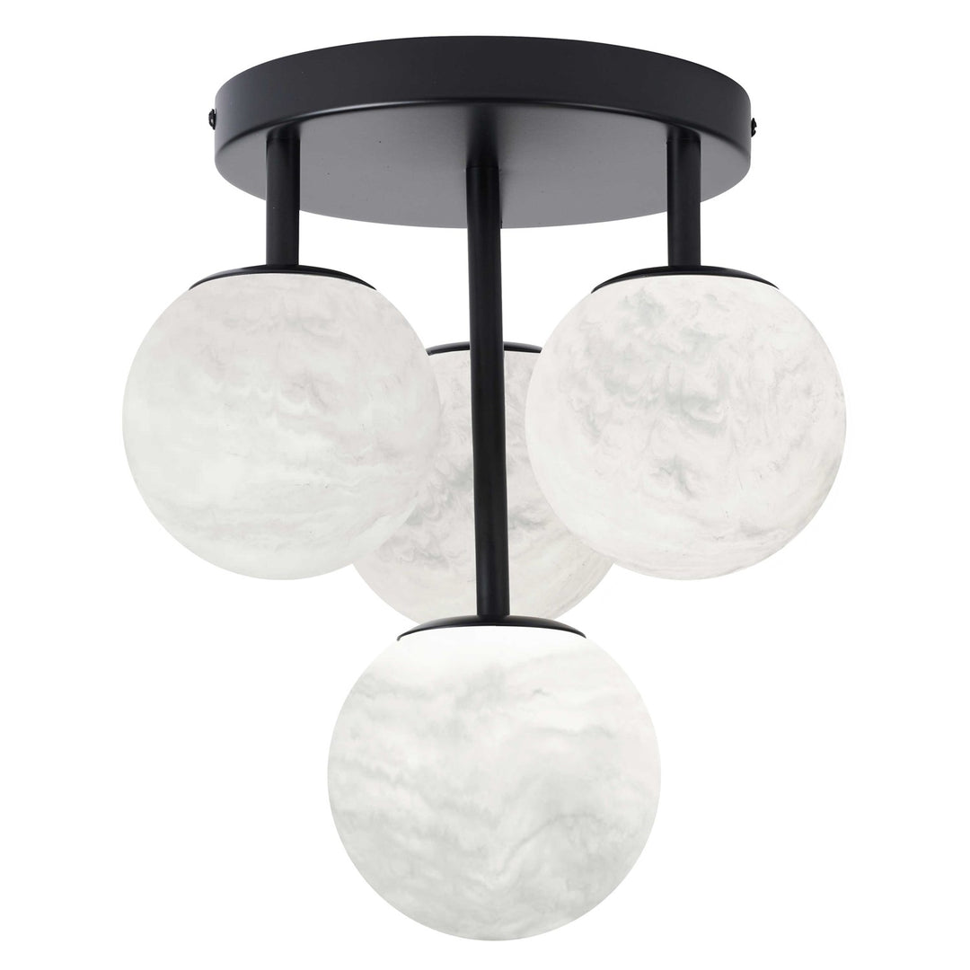 4 Light Matte Black Flush Mount W/ Alabaster Glass by Dainolite