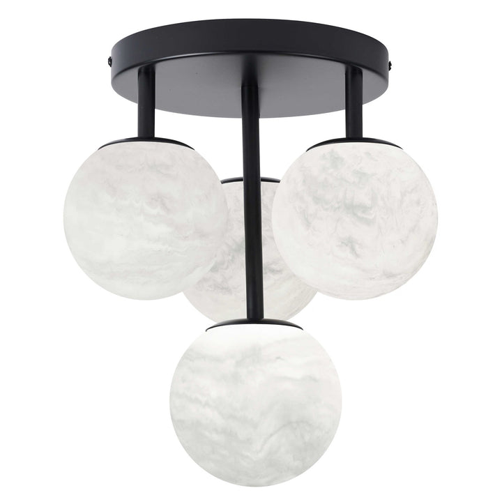 4 Light Matte Black Flush Mount W/ Alabaster Glass by Dainolite