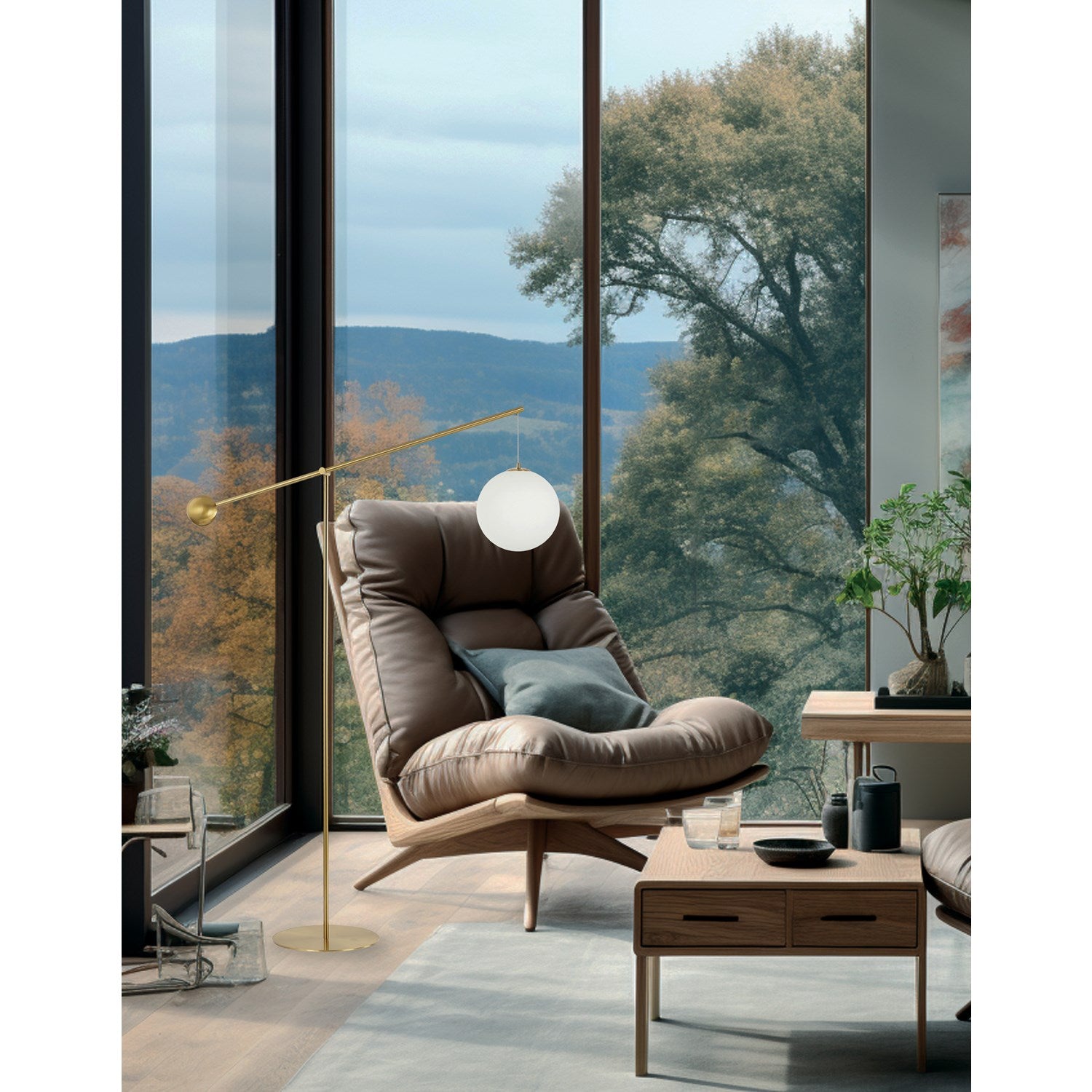 1 Light Incandescent Floor Lamp Aged Brass With Opal Glass