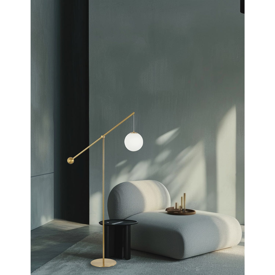 1 Light Incandescent Floor Lamp Aged Brass With Opal Glass