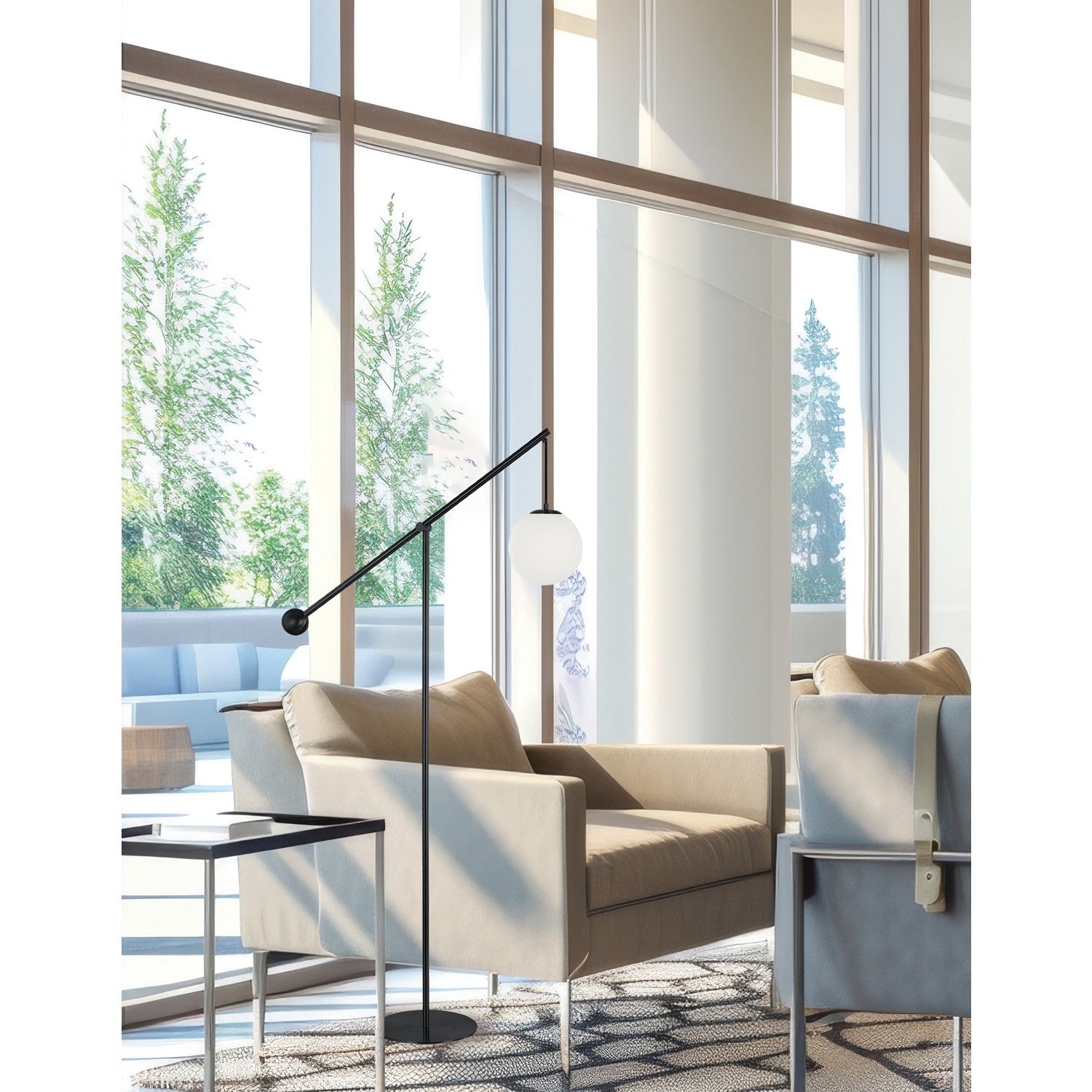 1 Light Incandescent Floor Lamp Matte Black With Opal Glass