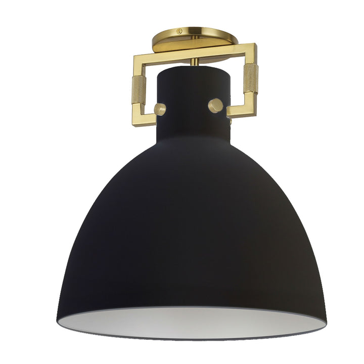 1 Light Semi Flush Mount, Matte Black With Clear Glass