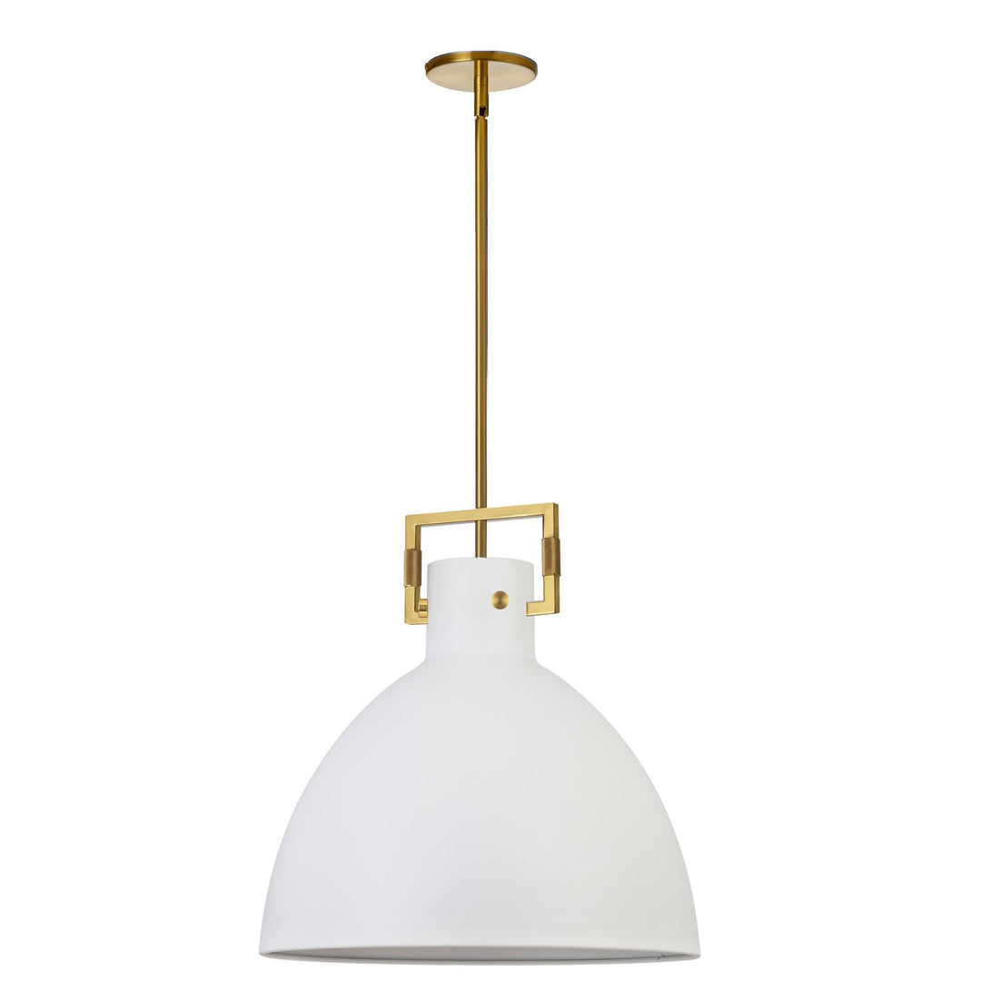 1 Light Incandescent Pendant Aged Brass With Matte White Metal Shade by Dainolite