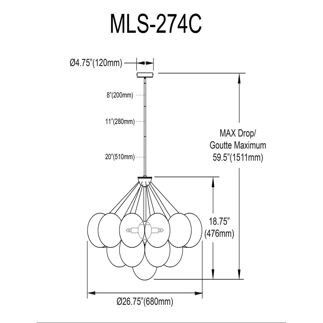 4 Light Matte Black Chandelier W/ Frosted Glass