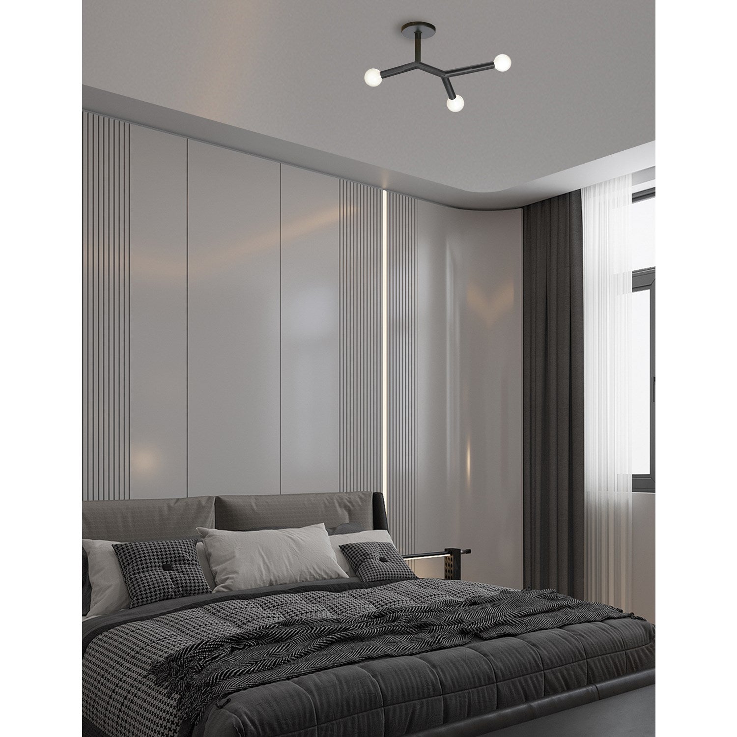 3 Light Semi-Flush In Matte Black