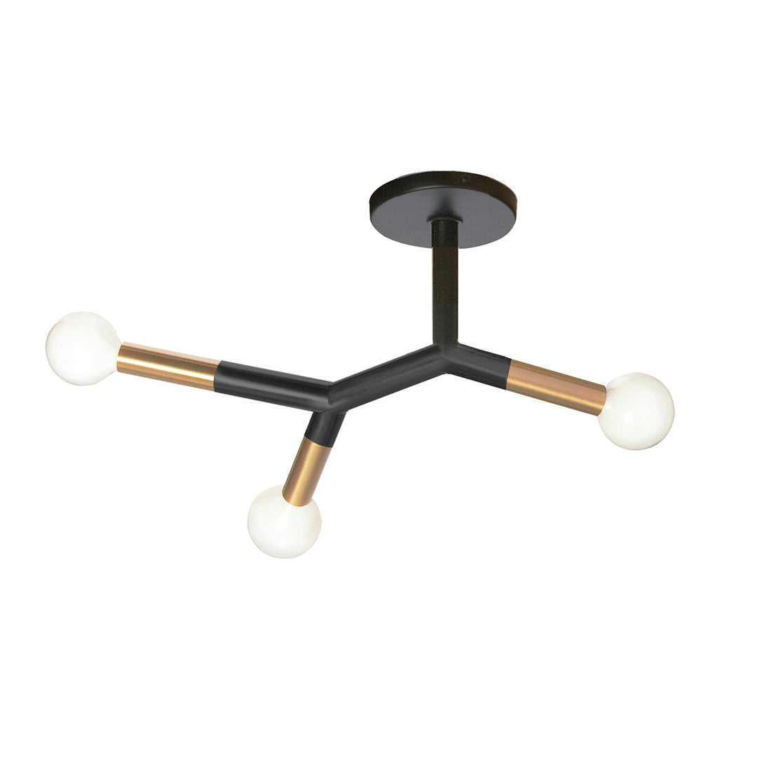 3 Light Semi Flush Mount, Matte Black & Aged Brass by Dainolite