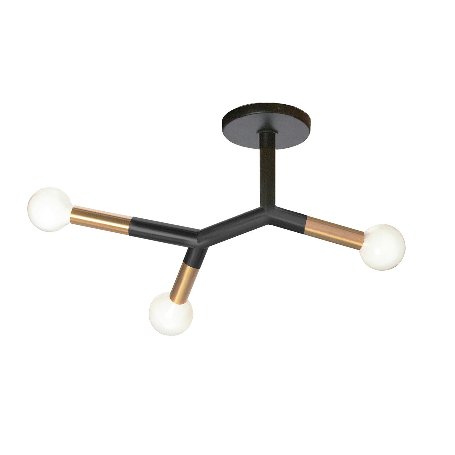 3 Light Semi Flush Mount, Matte Black & Aged Brass by Dainolite