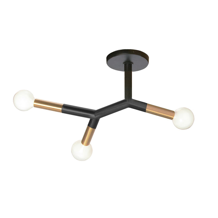 3 Light Semi Flush Mount, Matte Black & Aged Brass by Dainolite