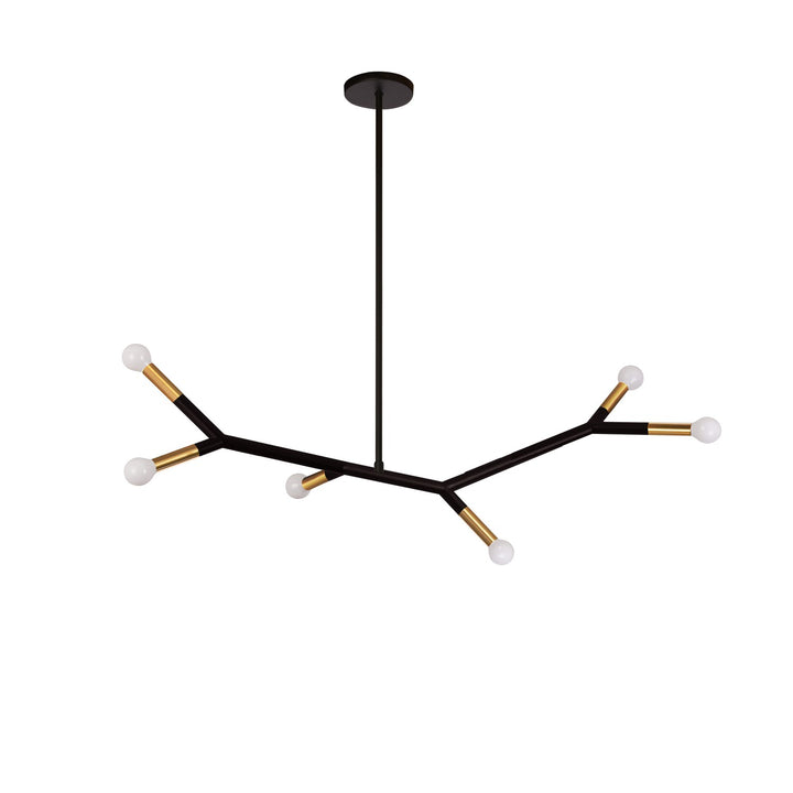 6 Light Horizontal Pendant In Matte Black And Aged Brass by Dainolite