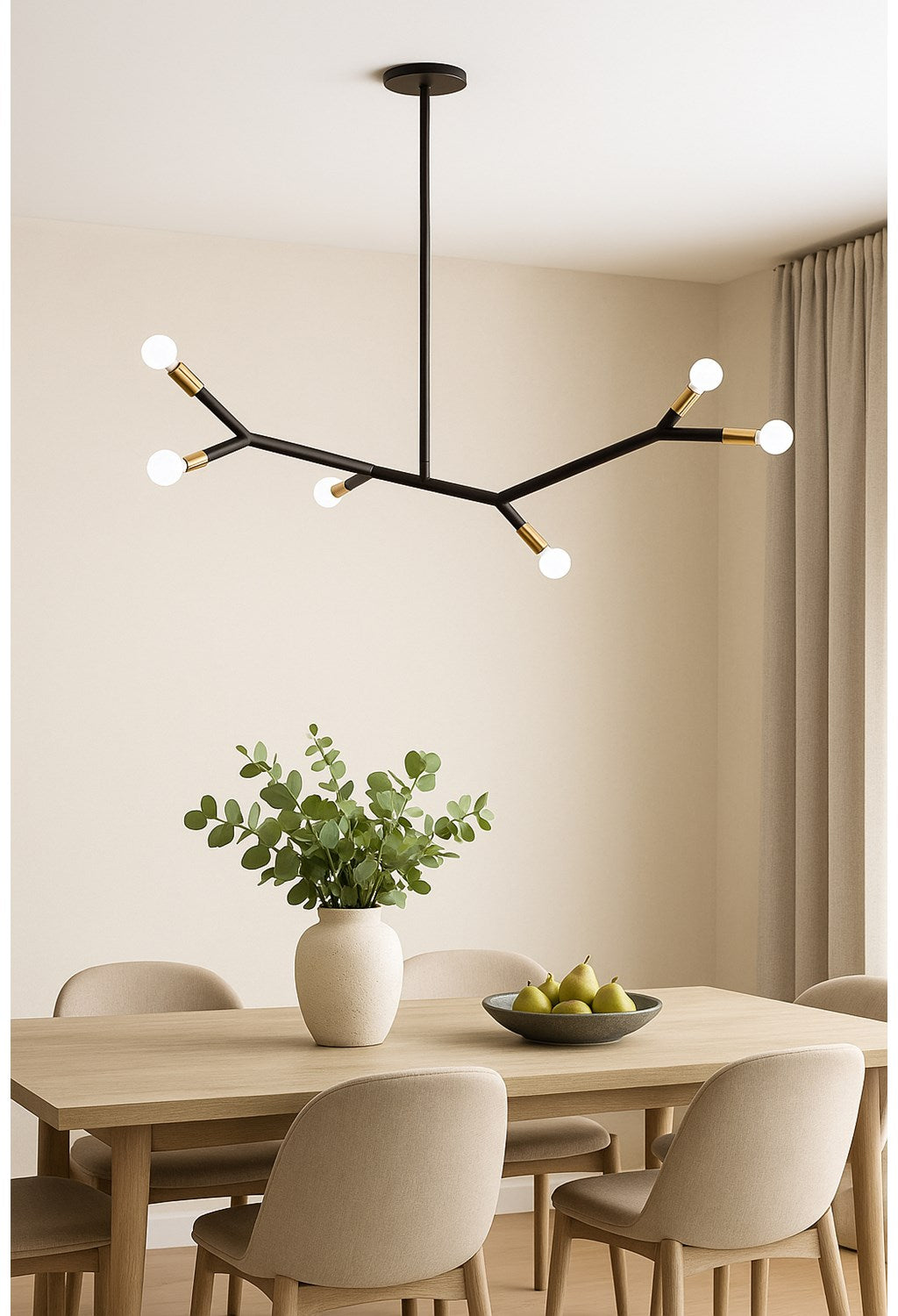 6 Light Horizontal Pendant In Matte Black And Aged Brass