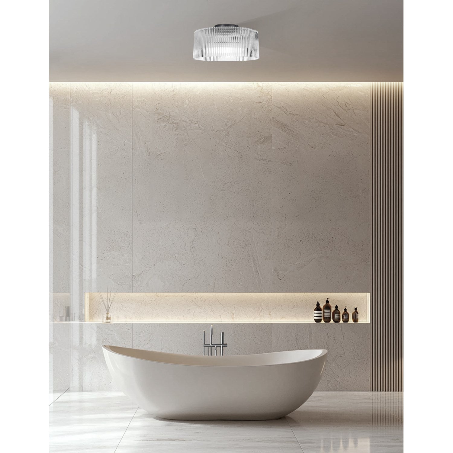 1 Light Flush Mount In Matte Black W/ Fluted Glass