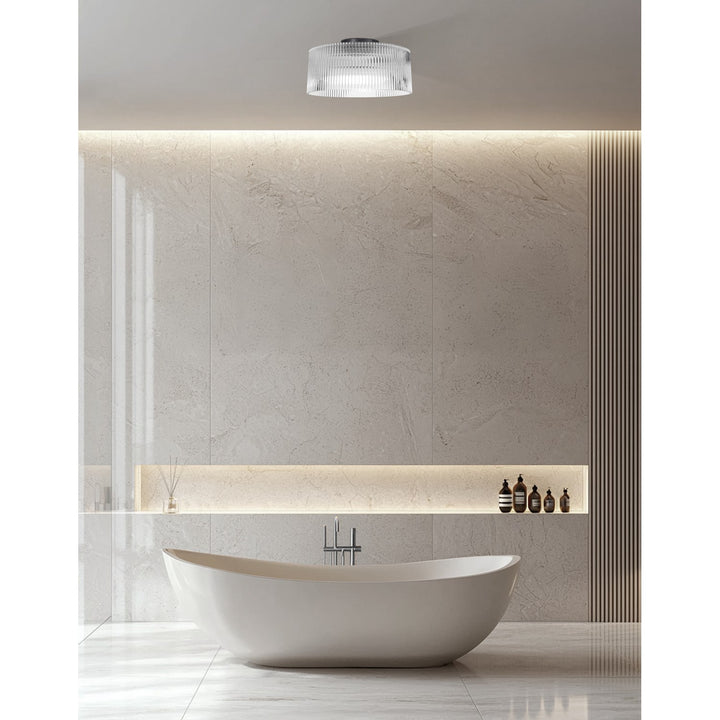 1 Light Flush Mount In Matte Black W/ Fluted Glass