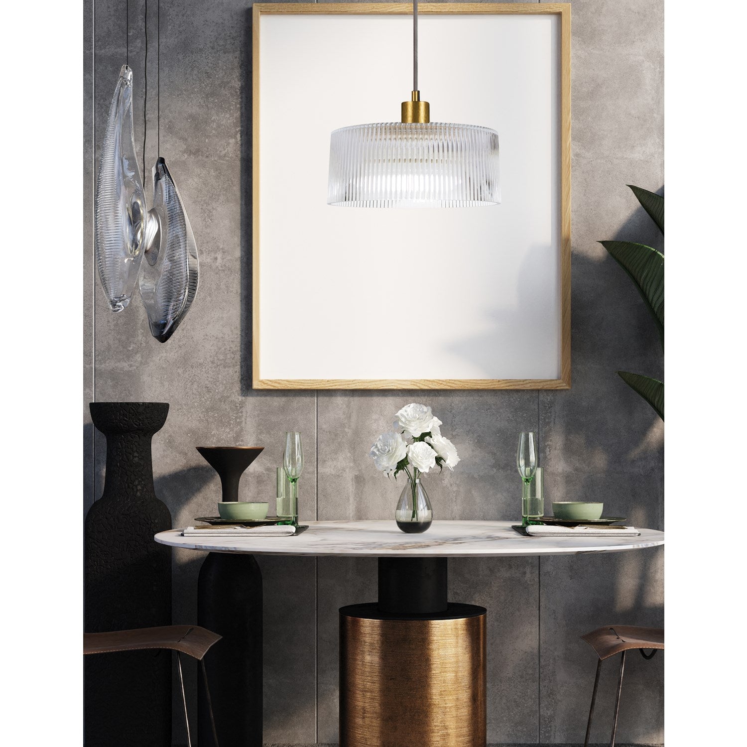 1 Light Pendant In Aged Brass W/ Fluted Glass