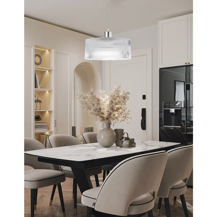 1 Light Pendant In Polished Chrome W/ Fluted Glass