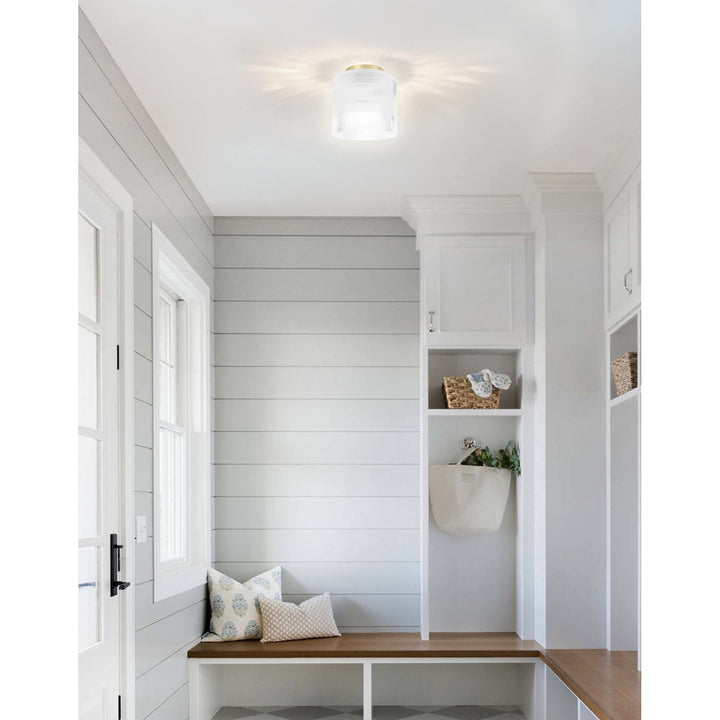 1 Light Flush Mount In Aged Brass W/ Fluted Glass