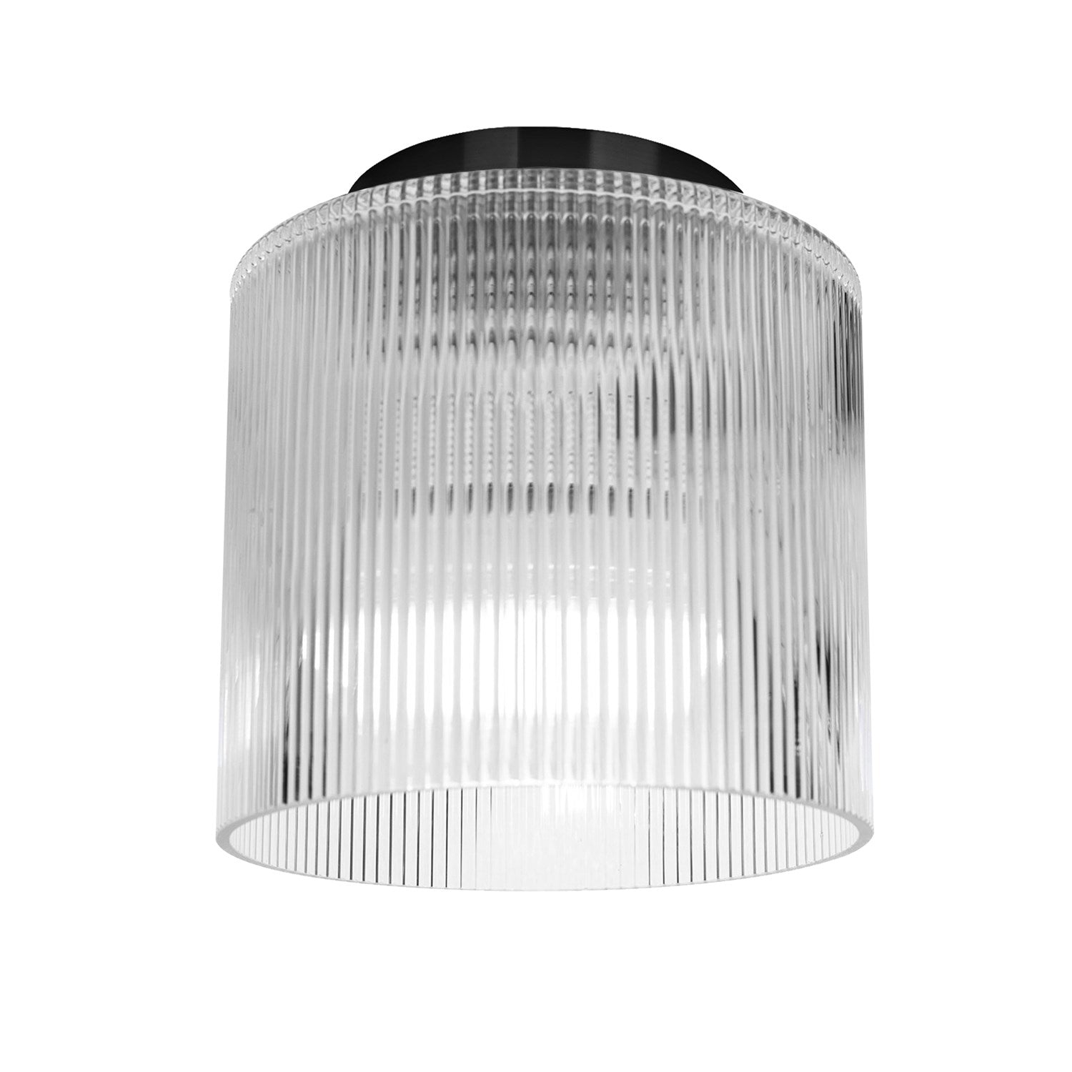 1 Light Flush Mount In Matte Black W/ Fluted Glass by Dainolite