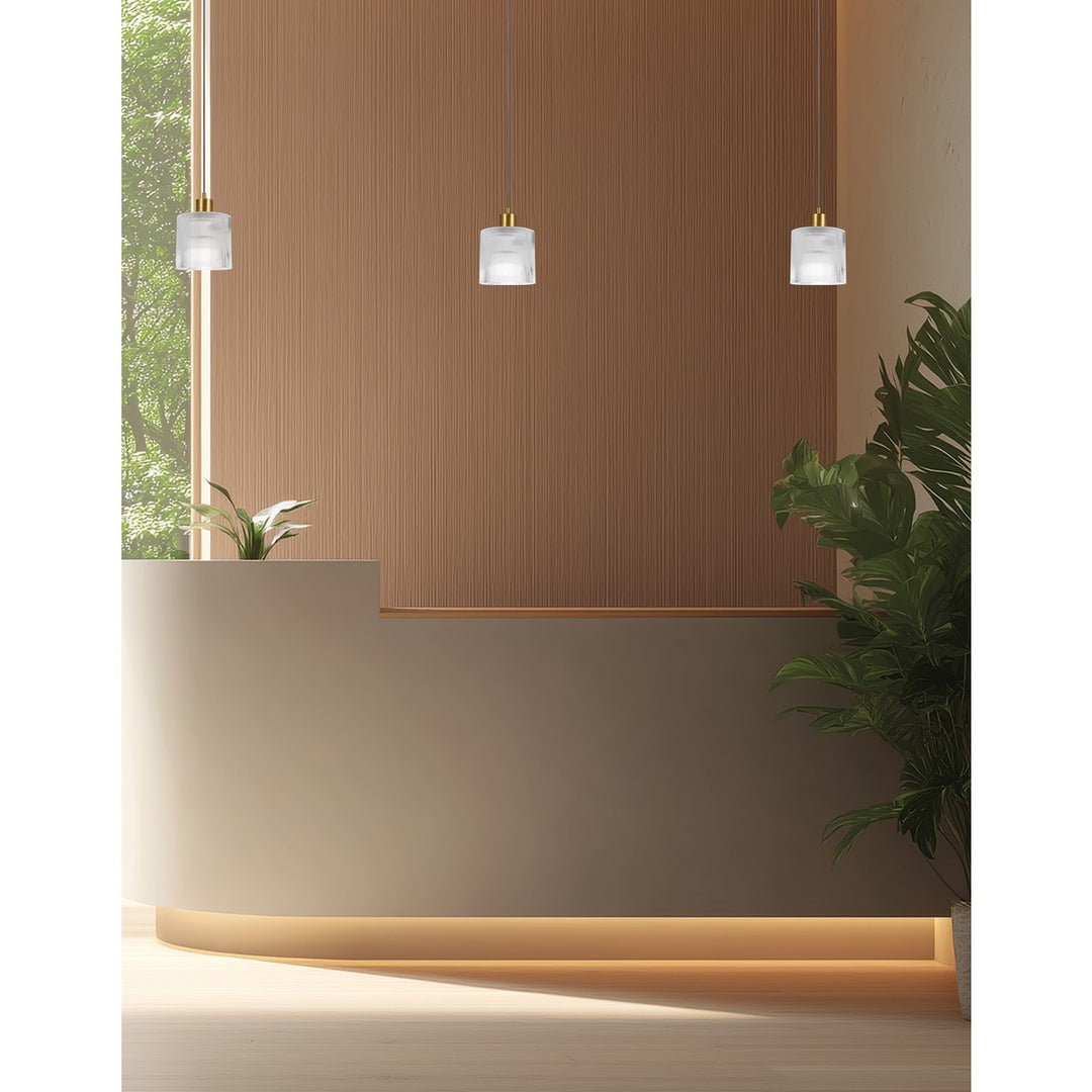 1 Light Pendant In Aged Brass W/ Fluted Glass
