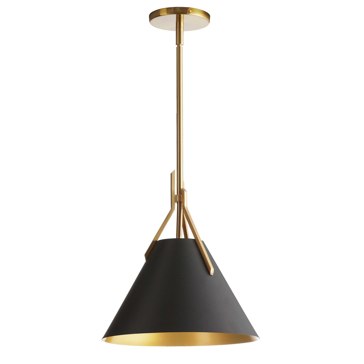 1 Light Incandescent Pendant, Aged Brass With Black Metal Shade by Dainolite