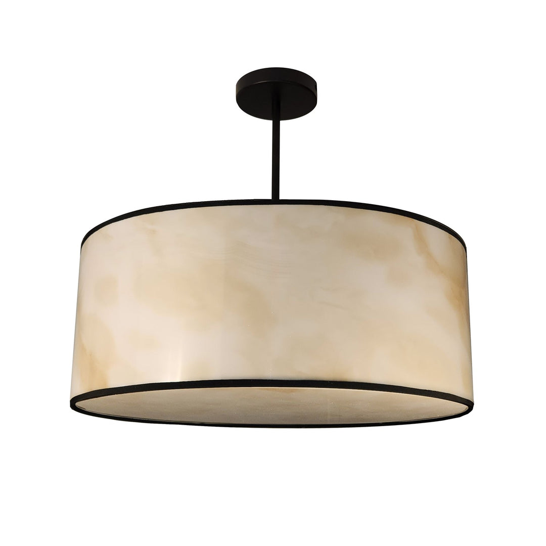 4 Light Incandescent Pendant, Matte Black W/Marble Alabaster Shade by Dainolite