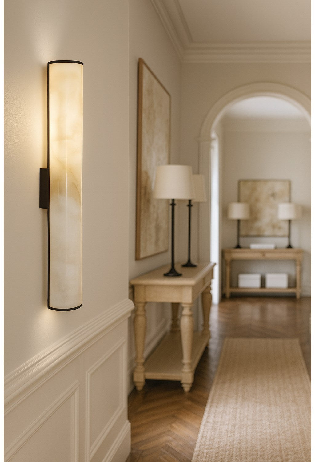 19W Wall Sconce, Matte Black W/ Marble Alabaster Shade