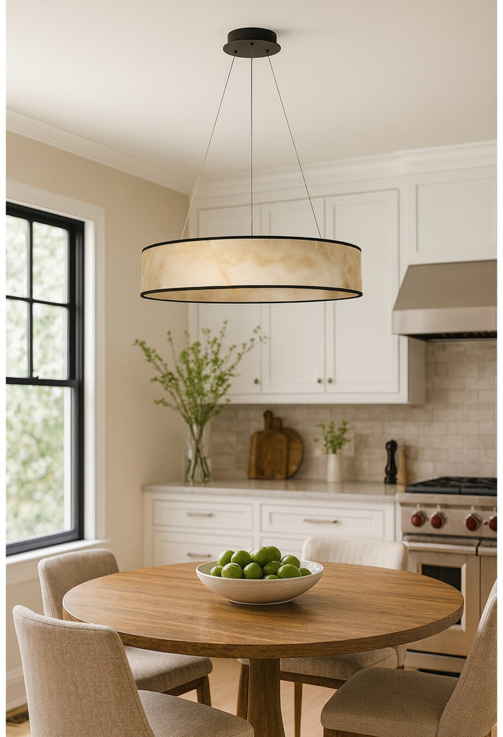 34W Pendant, Matte Black W/ Marble Alabaster Shade