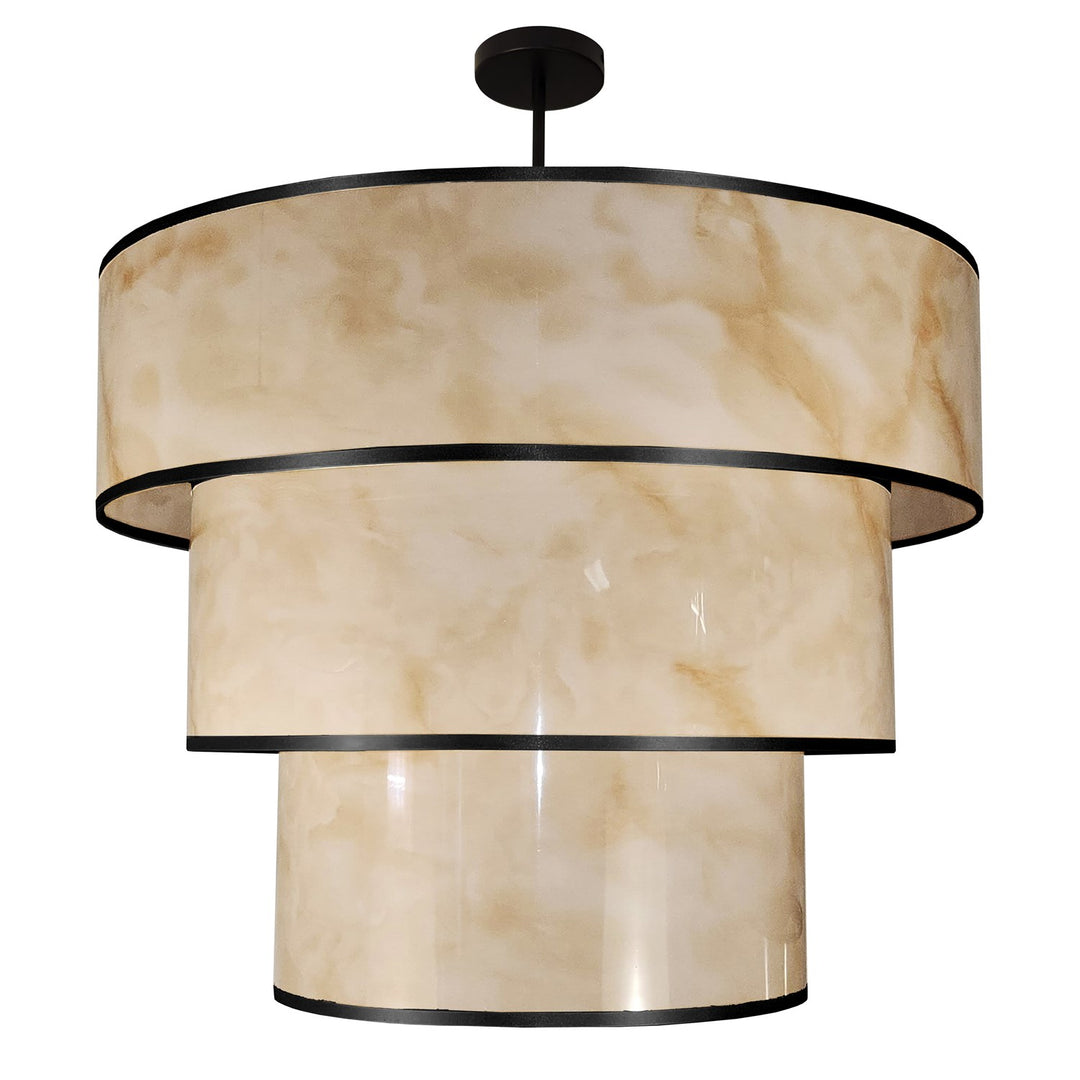 9 Light Incandescent Pendant, Matte Black W/Marble Alabaster Shade by Dainolite