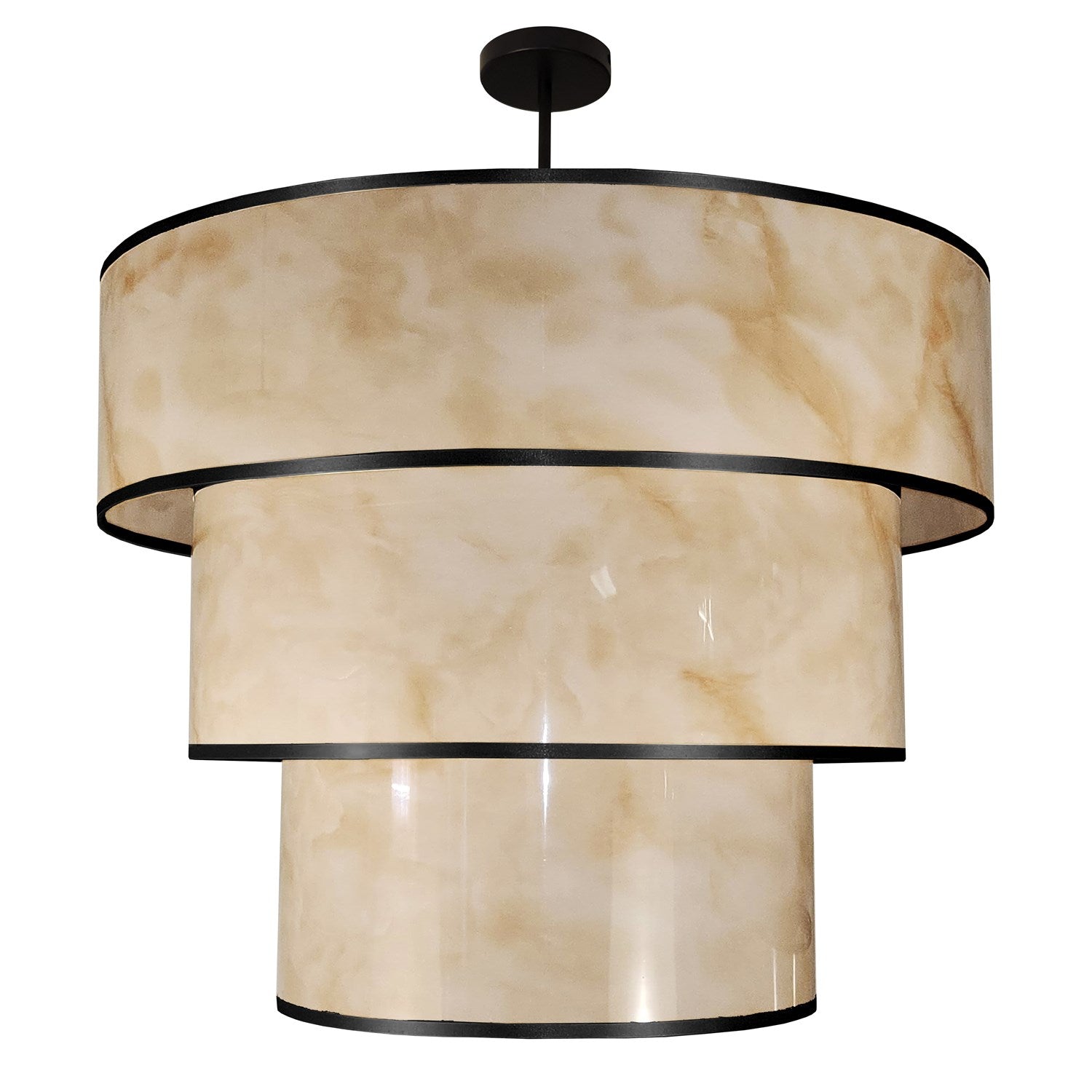 9 Light Incandescent Pendant, Matte Black W/Marble Alabaster Shade by Dainolite
