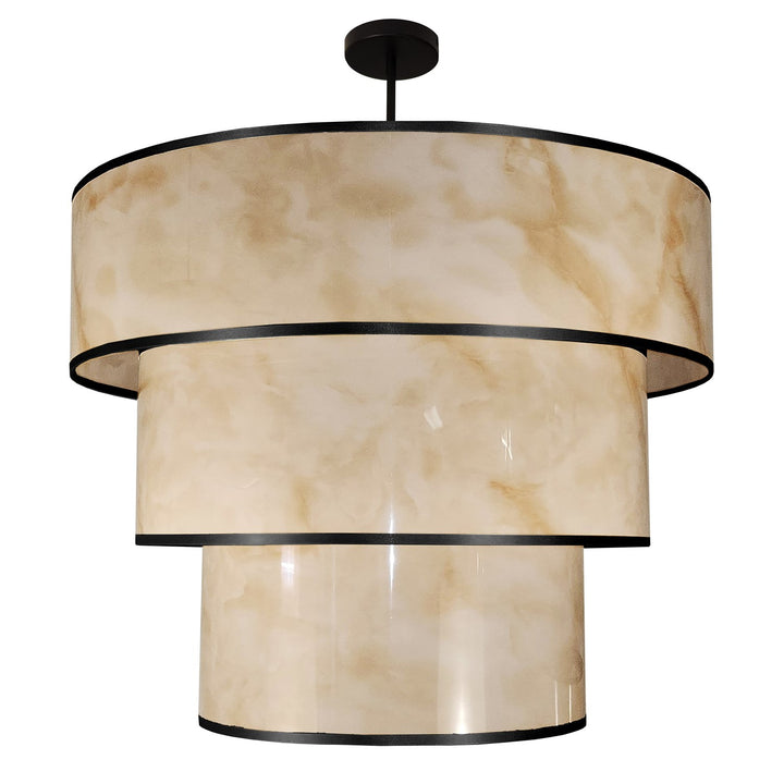 9 Light Incandescent Pendant, Matte Black W/Marble Alabaster Shade by Dainolite