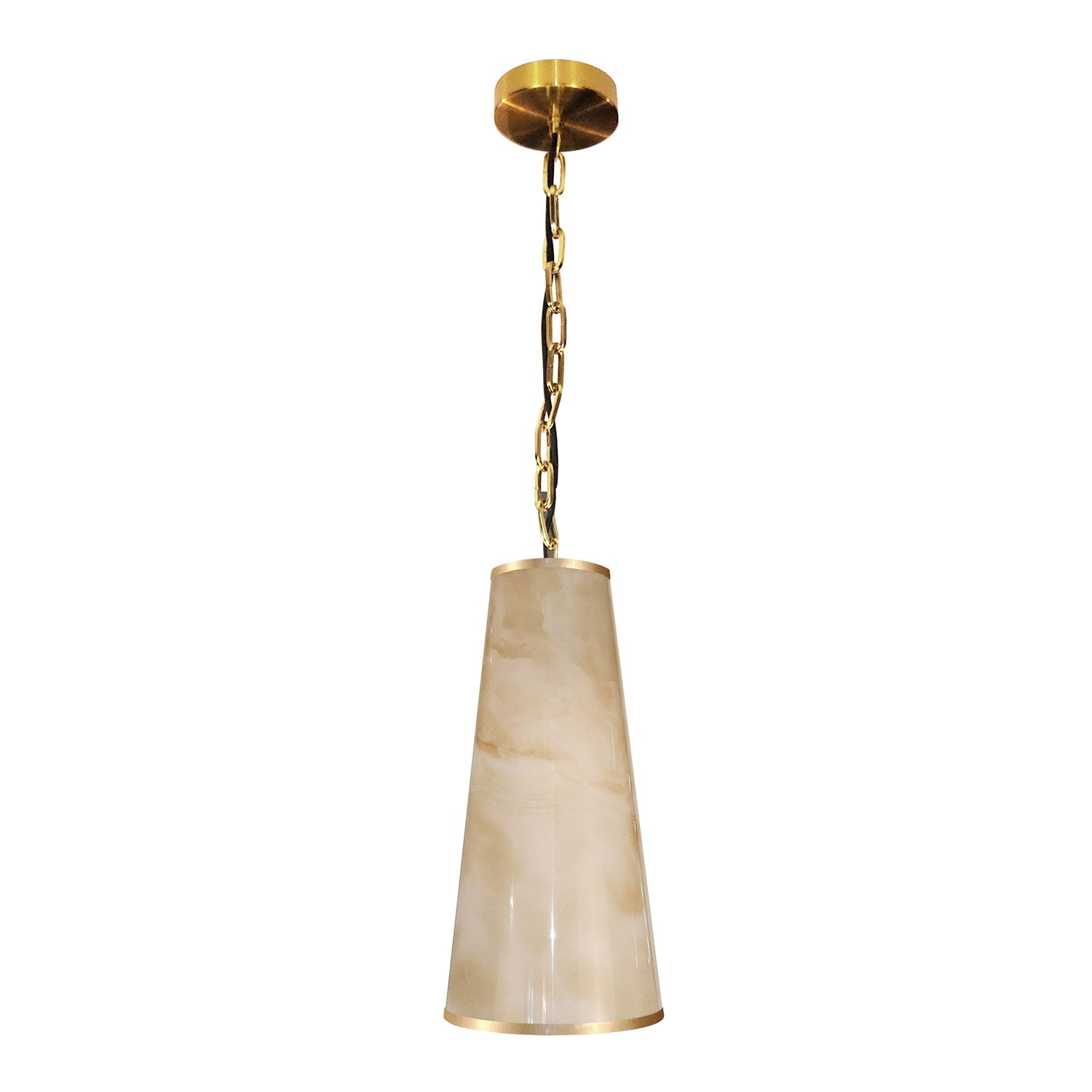 1 Light Incandescent Pendant, Aged Brass W/ Marble Alabaster Shade by Dainolite