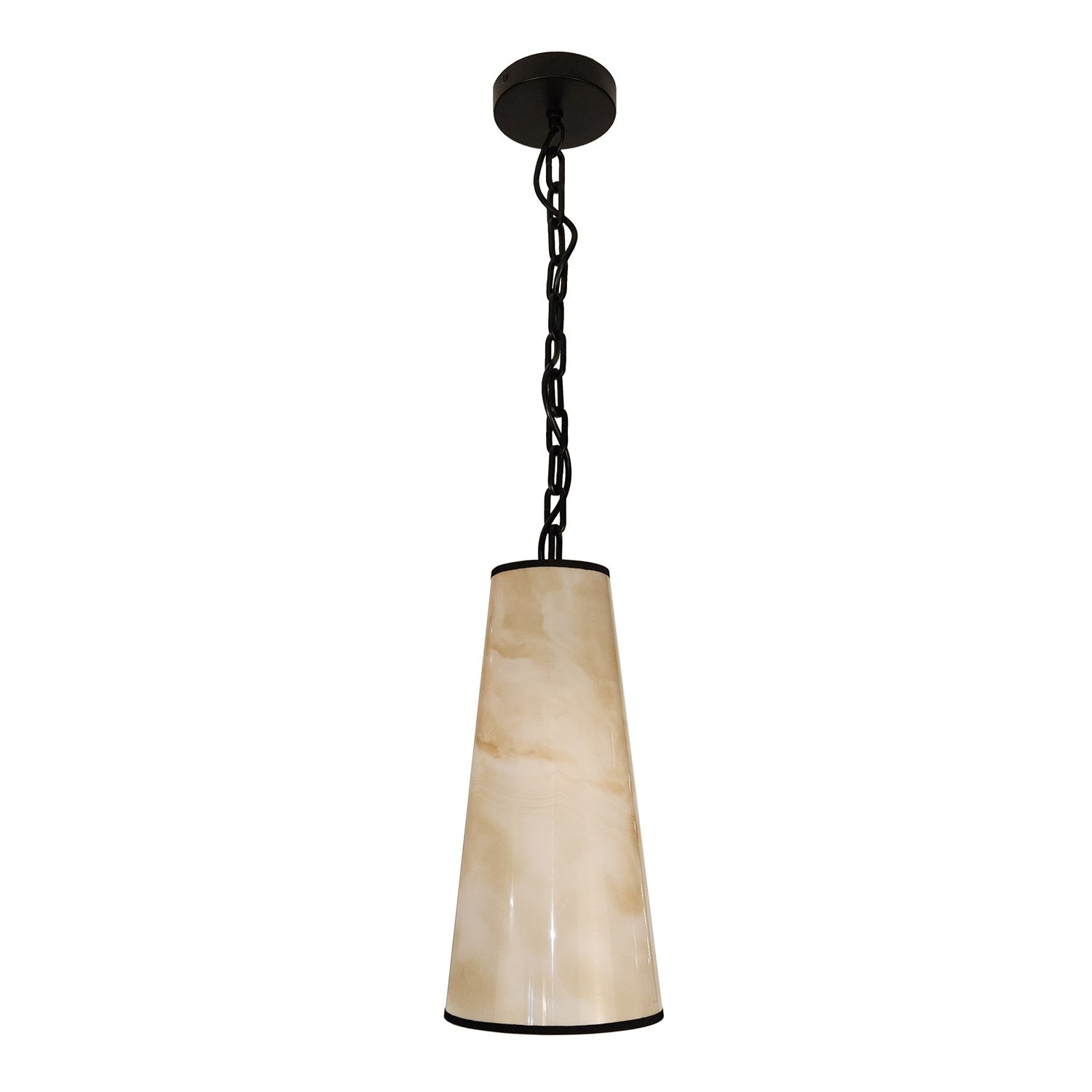 1 Light Incandescent Pendant, Matte Black W/Marble Alabaster Shade by Dainolite