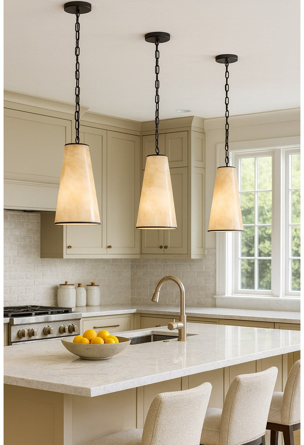 1 Light Incandescent Pendant, Matte Black W/Marble Alabaster Shade