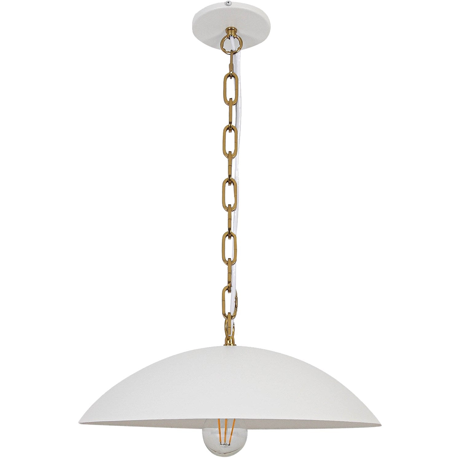 1 Light Pendant In Matte White W/ Aged Brass Chain by Dainolite