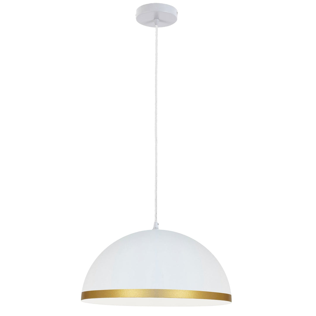 1 Light Incandescent Pendant Matte White With Gold Trim by Dainolite