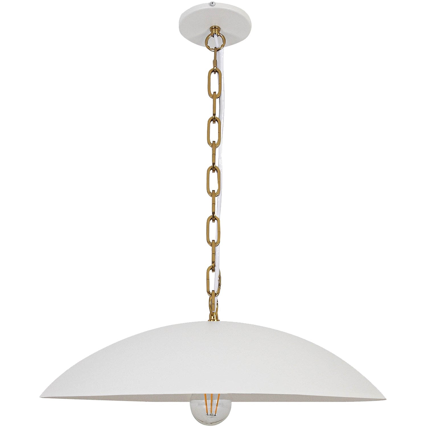 1 Light Pendant In Matte White W/ Aged Brass Chain by Dainolite