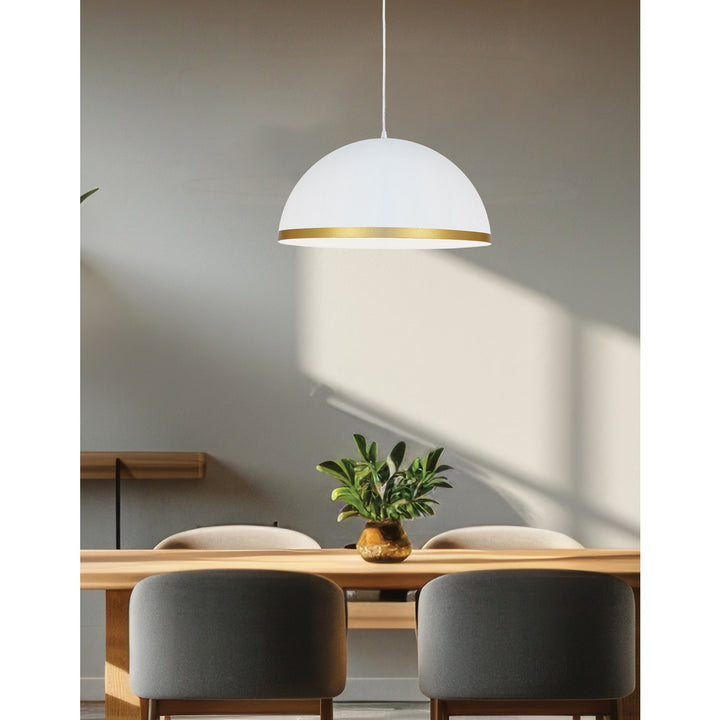 1 Light Incandescent Pendant Matte White With Gold Trim