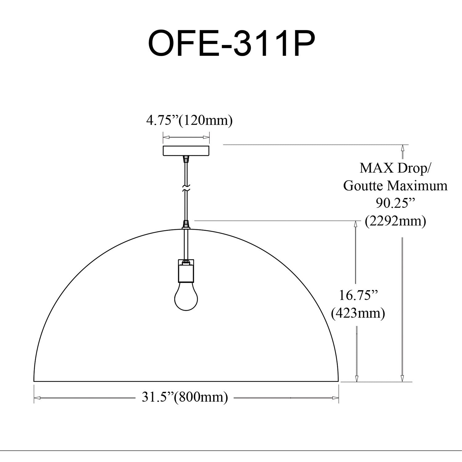 1 Light Incandescent Pendant, Matte Black