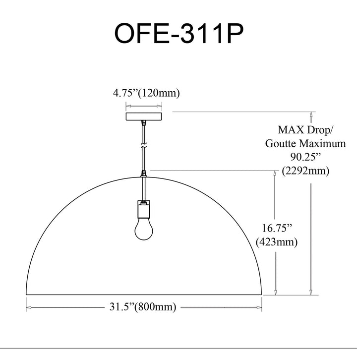 1 Light Incandescent Pendant, Matte Black