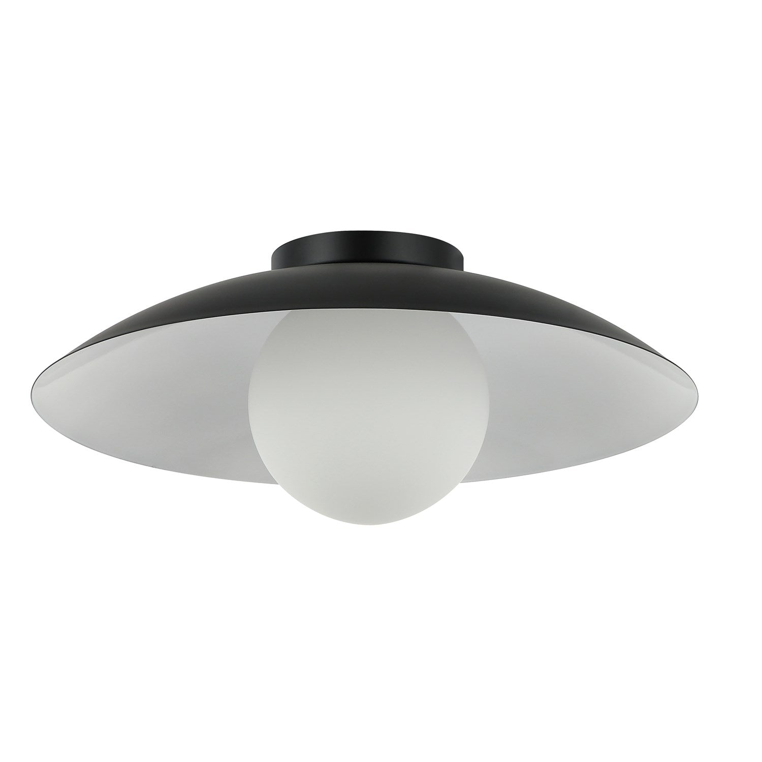 1 Light Flush Mount, Matte Black W/ Opal Glass by Dainolite
