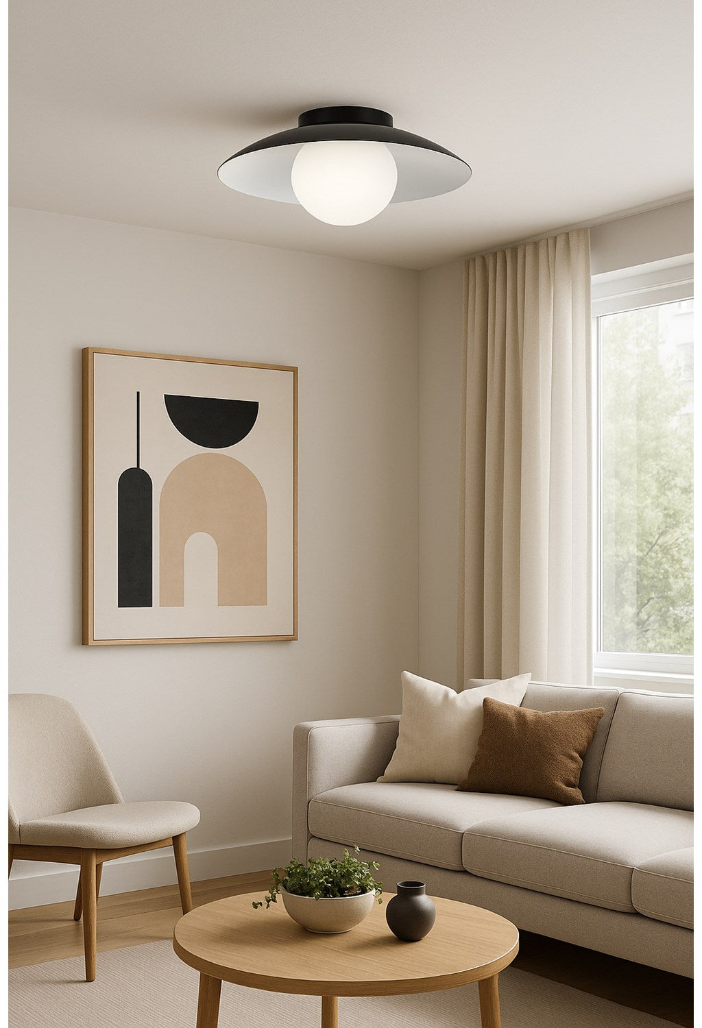 1 Light Flush Mount, Matte Black W/ Opal Glass